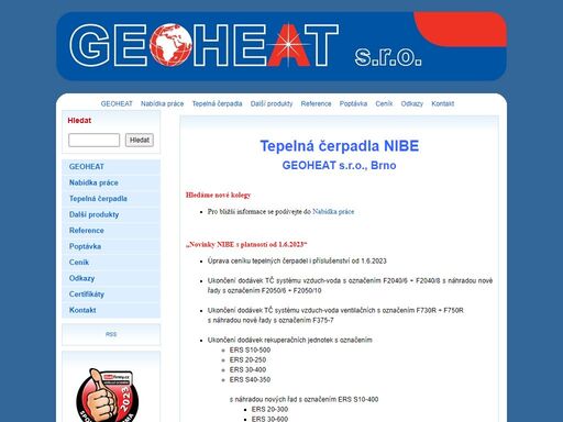 geoheat s.r.o.- tepelná čerpadla nibe - vzduch-voda, země-voda, voda-voda, brno
