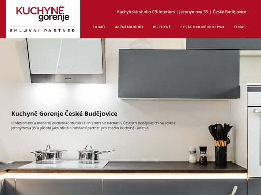 profesionální a moderní kuchyňské studio cb interiors se nachází v českých budějovicích na adrese jeronýmova 35 a působí jako oficiální smluvní partner pro značku kuchyně gorenje české budějovice