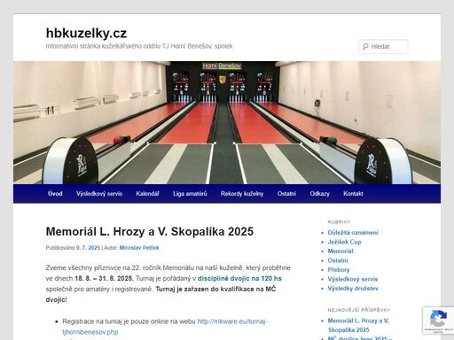 informativní web kuželkářského klubu tj horní benešov, spolek