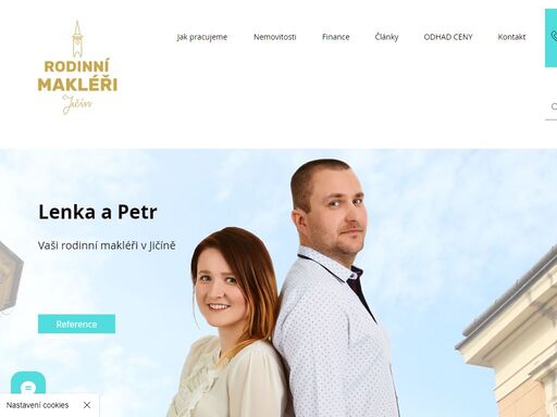 spolehlivá realitní kancelář v jičíně. zařídíme výhodný prodej nemovitosti. kladné reference klientů. záběry z dronu, virtuální prohlídky, home staging, hypotéky. 
jsme lenka a petr - vaši rodinní makléři. víme, jak dobře prodat dům, byt i pozemek. zajímá vás reálná prodejní cena vaší nemovitosti? vypracujeme vám odhad zdarma. pro notáře zpracováváme tištěný odhad za příznivou cenu 1990 kč pro jičín a okolí (pro řízení ve věci dědictví).