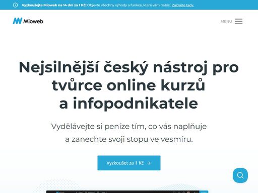 použijte mioweb pro digitalizaci podnikání. tvořte vlastní online kurzy a kluby, prodejní kampaně s cestami zákazníka (funnely) nebo e-shop.