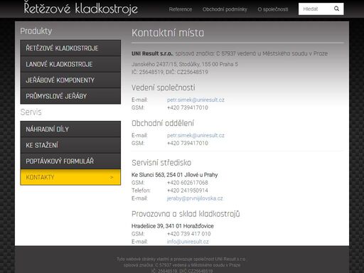 kontaktní místa řetězových kladkostrojů