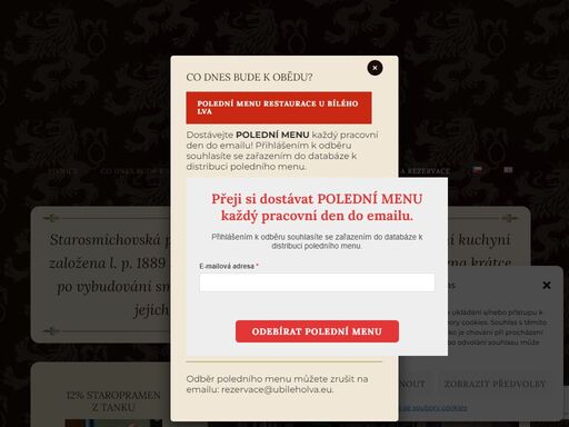 restaurace anděl. starosmíchovská pivnice u bílého lva s českou a mezinárodní kuchyní. restaurace, polední menu, tankové pivo, česká kuchyně, zahrádka.