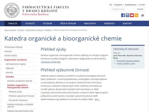katedra organické a bioorganické chemie farmaceutické fakulty uk.