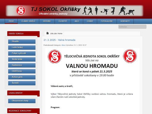 oficiální webové stránky tj sokol okříšky