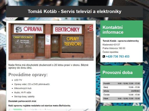 tomáš kotáb - opravna elektroniky, opravy televizorů, videorekordérů, dvd rekordérů, audio věží, mikrovlnných trub. diagnostika zdarma. praha 6.