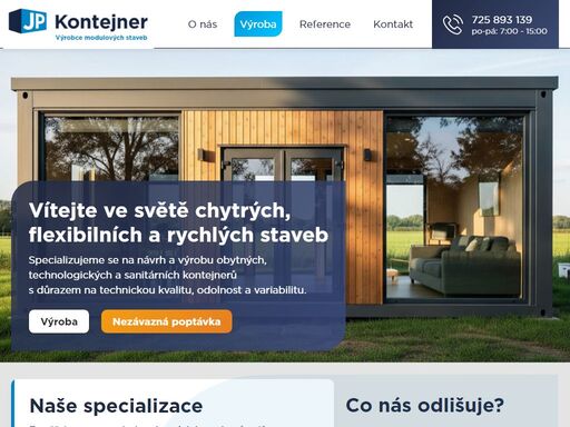 jp kontejner - český výrobce modulárních staveb. specializujeme se na obytné, sanitární, skladové a komerční kontejnery. vlastní výroba, individuální přístup, komplexní služby od návrhu po montáž.
