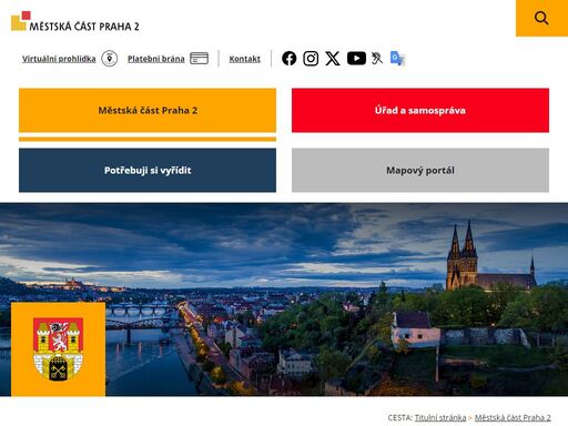 webové stránky úřadu městské části praha 2. váš kontakt s úřadem na jednom místě. informační portál městské části prahy 2. informační mapový portál webgis praha 2. městská část praha 2 zahrnuje ve svých hranicích část nového města, vinohrad, nuslí a vyšehrad.