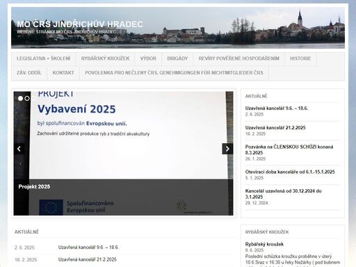 webové stránky mo črs jindřichův hradec - přehledné informace místní organizace českého rybářského svazu jindřichův hradec.
