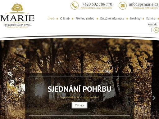 pohřební služba marie zajišťuje komplexní služby v oblasti pohřebnictví. kremace, smuteční obřady, pohřeb, rakve, urny, smuteční kytice, věnce a vše dle vašich požadavků. v regionu opava a okolí.