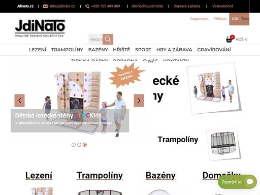 e-shop jdinato.cz se zaměřením na trampolíny, dětská hřiště, dětské dřevěné domečky, basketbalové koše, fotbalové branky, a další od holandského výrobce exit