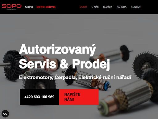sopo-servis, s.r.o. | autorizovaný servis & prodej elektromotorů, čerpadel a elektrického ručního nářadí. jsme specialisté na převíjení motorů. kompletujeme objednané sety, provádíme modifikace sestav dle specifikací zákazníka.