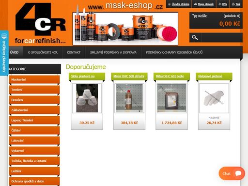 internetový obchod 4cr. nabízíme pomůcky a potřeby pro autolakovny. stěrkové tmely, brusné kotouče, plniče, tmely, lepidla, čisticí utěrky, bezbarvé krycí laky, tužidla, ředidla a další. 