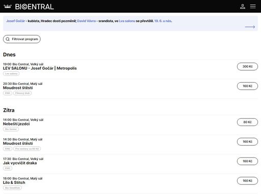 podívejte se na aktuální projekce bio central. promítáme to nejlepší ze současné kinematografie, filmové přehlídky, festivaly, přenosy opery i divadla.