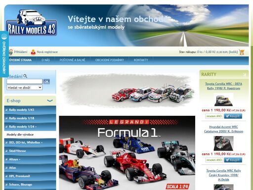 obchůdek s modely rally aut v měřítku 1/43 především od výrobců ixo, skid, vitesse, altaya, abrex a dalších