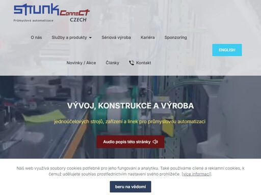 specializujeme se na vývoj, konstrukci a výrobu jednoúčelových strojů, zařízení a linek pro průmyslovou automatizaci. zajišťujeme kvalitní a rychlý servis pro naše zákazníky. v rámci kooperace se zákazníky, provádíme ruční i plně automatickou sériovou montáž dílů. disponujeme profesionálním 3d tiskovým centrem a vybavenou cnc obrobnou.