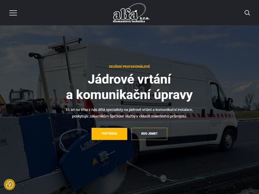diamantová technika alfa s.r.o. se zaměřuje na stavební činnost a to zejména na služby jako je jádrové vrtání, řezání povrchů a další.
