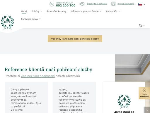 pohřební služba elpis - důstojné a citlivé rozloučení s vaším blízkým. převoz zesnulého. pohřeb s obřadem i kremace bez obřadu. volejte nonstop 602 200 700