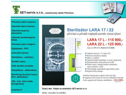 web firmy set-servis s.r.o., prodávající kompletní sortiment pro zubní lékaře. zdravotnická technika - prodej, montáže, servis a opravy.