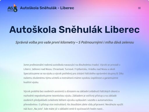 autoškola sněhulák liberec - jsme profesionální rodinná autoškola s tradicí. výcvik se provádí v liberci, jablonci nad nisou a velkém okolí.
