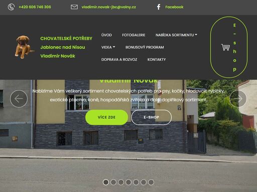chovatelské potřeby vladimír novák jablonec nad nisou krmení pro psy kočky domácí zvířata koně rybičky exoty hlodavce ptáky vodítka vodítko náhubek náhubky vitamíny stelivo obiloviny šroty otruby mražené maso hračky misky postroje pelechy polštáře přepravky klece kosmetika antiparazitikum zubní péče antiparazitika kosmetika speciální péče antistresové přípravky doplňky stravy vitamíny pamlsky hračky oblečky kočičky psi granulovaná krmiva antiparazitika kosmetika speciální péče antistresové přípravky pamlsky