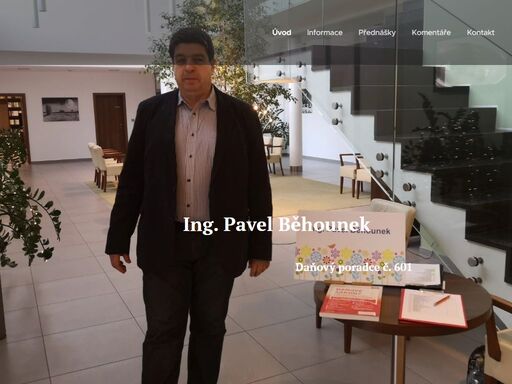 web věnovaný daňovým informacím. informace poskytuje daňový poradce ing. p. běhounek. vzdělávání a prodej materiálů zajišťuje ing. i. běhounková a bc. j. běhounek