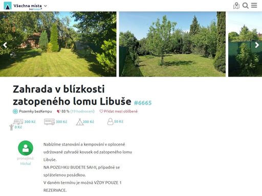 nabízíme stanování a kempování v oplocené udržované zahradě kousek od zatopeného lomu libuše.
na…