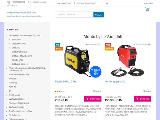 vítejte v našem obchodě. vítáme vás na stránky ab technika pro svařování.
 