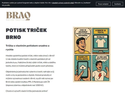 trička s vlastním potiskem v brně – sítotisk, dtf i výšivka. kvalitní textil, rychlá výroba a osobní přístup. objednejte si potisk triček online na braq.cz.