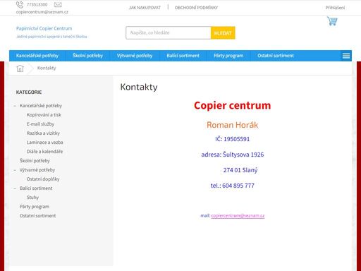 kontakty, papírnictví copier centrum