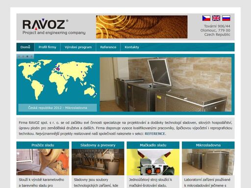 od začátku své činnosti se specializujeme na projektování a dodávky technologií sladoven, silových hospodářství, úpravu plodin pro zemědělská družstva a dalších.