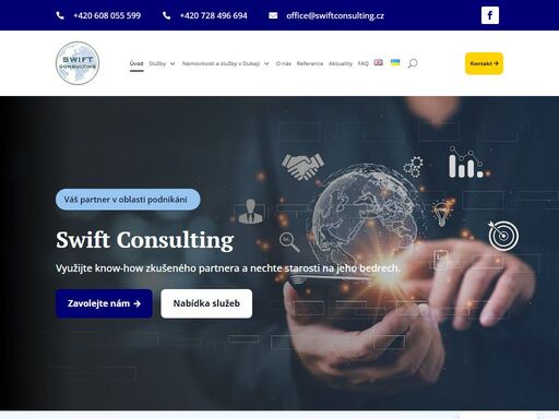 swift consulting, s.r.o. je dlouho působící firma na našem trhu, ale i v zahraničí! nebojíme se byrokratických výzev a jsme připraveni pomoci ve všech oblastech od zajištění odpovědného zástupce po vyřízení dotačních titulů.