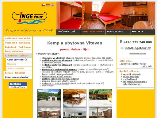 kempy a ubytovny ingetour - řeka vltava v místech: vyšší brod, rožmberk, branná a český krumlov.