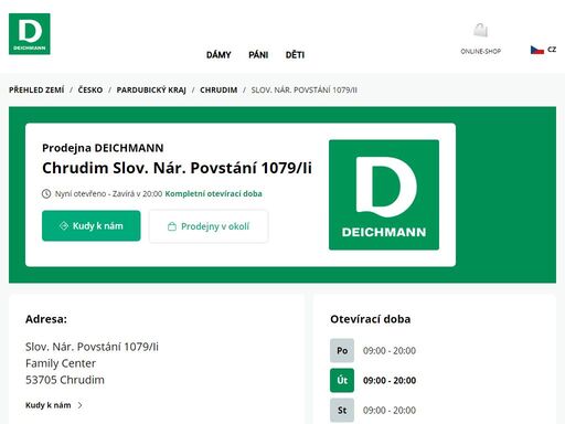 váš prodejnu deichmann slov. nár. povstání 1079/ii ve chrudim ? otevřít pracovní dobu a ? telefonní číslo ? zobrazit nyní.