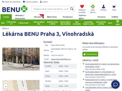 ?lékárna má otevřeno ve všední dny, včetně soboty a je výdejním místem e-shopu benu.cz. zastavte se pro svoji zásilku, lék či radu od zkušeného personálu.?