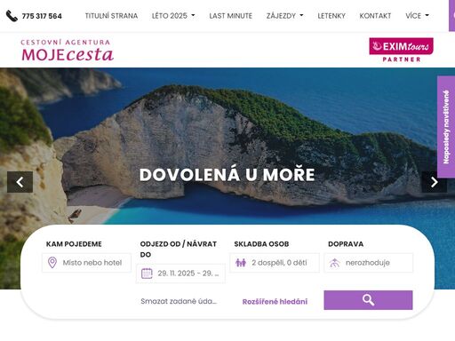zájezdy, dovolená, last-minute, letecky z brna, poznávací zájezdy, apartmány chorvatsko, egypt, turecko, dovolená pro seniory, stany, levná dovolená, dovolená autem, dovolená pro rodiny, dovolená s dětmi, exotická dovolená, cestovní agentura mojecesta nabízí zájezdy do celého světa od více než 250 cestovních kanceláří. ceny jsou stejné jako u pořádajících ck. garance spokojenosti jsme již 21 let na trhu. nabídky odletů z čr, německa, rakousko, slovenska a polska.