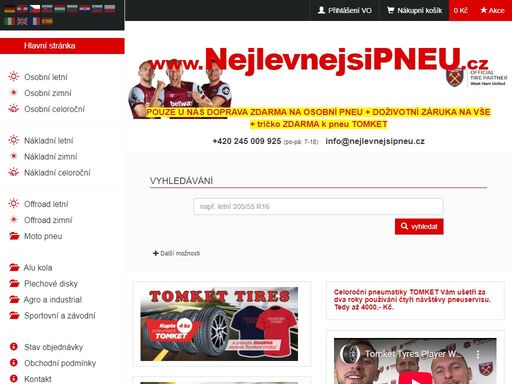 největší prodejce pneu v čr. doprava zdarma, doživotní záruka.