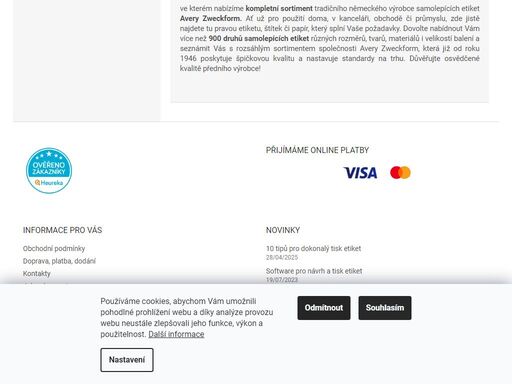 kompletní sortiment tradičního německého výrobce samolepících etiket avery zweckform v našem e-shopu www.etikety-stitky.cz