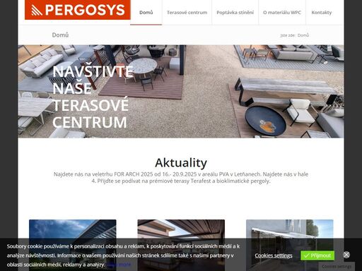 více jak 2.500 m2 inspirace pro vaši terasu - pergoly, markýzy, stínící plachty a terasová prkna.