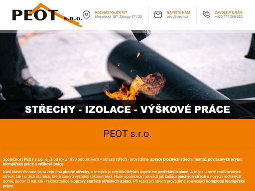 společnost peot s.r.o. zajišťuje realizace plochých střech, izolace plochý střech, klempířské a výškové práce.
