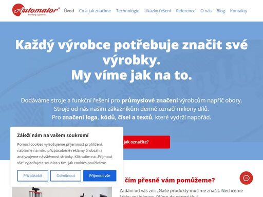dodáváme firmám stroje pro trvalé označování výrobků a dílů z různých materiálů. značkovací lasery, mikrobod, mikroúder, horká ražba, strojní lisy a další.