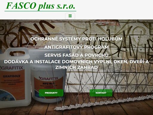 ochranné systémy proti hnízdění holubů, speciální nátěry-nátěry na houby a mechy, hydrofobní nátěry, odstraňovače nečistot, fasádních barev a graffiti.