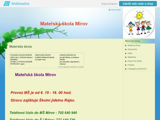  mateřská škola mírov, okres šumperk, příspěvková organizace