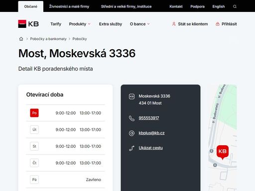 seznam a vyhledávání poboček a bankomatů komerční banky.