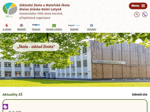 zš dolní lutyně, zš věřňovice, zš zbytky, mš dolní lutyně základní škola v dolní lutyni, jejíž plnohodnotnými součástmi jsou dvě malotřídní školy na zbytkách a ve věřňovicích, učí žáky takové znalosti a dovednosti, které dobře uplatní v další přípravě na budoucí povolání a v dalším svém životě.