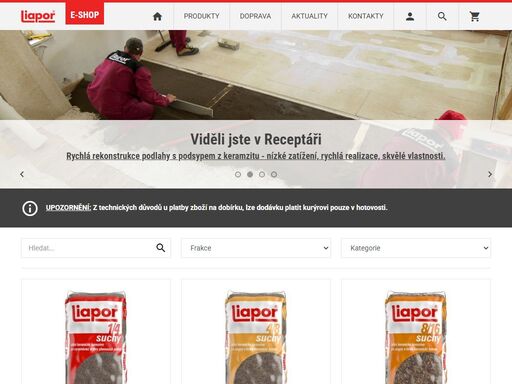 e-shop liapor - on-line prodej baleného lehkého keramického kameniva liapor (keramzitu), zimního posypu liapor a suché směsi liapor mix pro výrobu lehkého liaporbetonu.