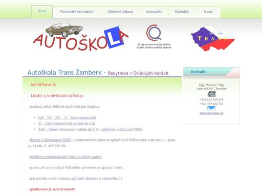 autoškola žamberk trans, václav filip, výuka řidičského oprávnění skupin am a1 a2 a b b+e, kondiční jízdy, školení řidičů.