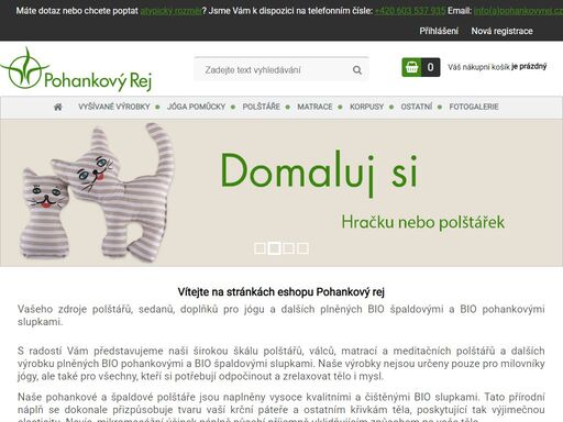 e-shop s výrobky plněnými bio pohankovými a bio špaldovými slupkami. polštáře, meditační polštáře, kojící polštáře, válce, matrace, sedany, hračky.