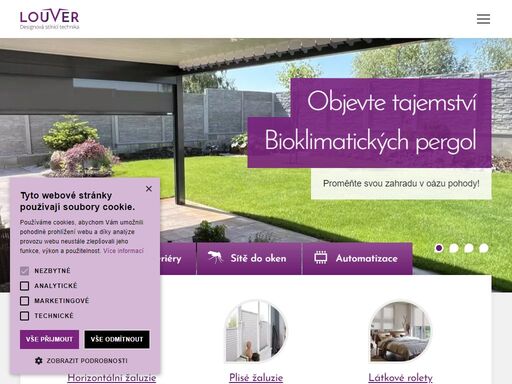 prodej a montáž designové stínící techniky. interiér i exteriér - venkovní žaluzie, venkovní rolety, pergoly, markýzy, vnitřní stínění, závěsy, záclony a další.