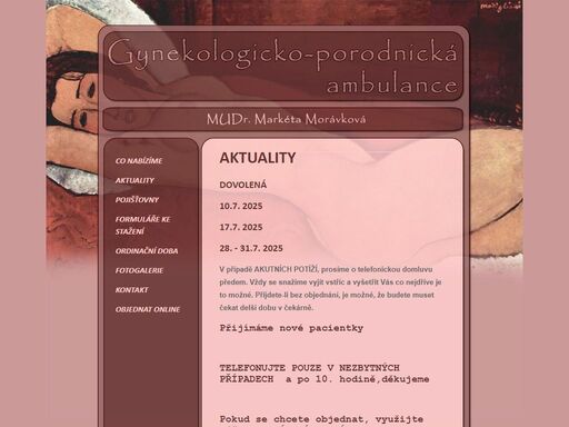 webová prezentace gynekologické ambulance mudr. markéty morávkové